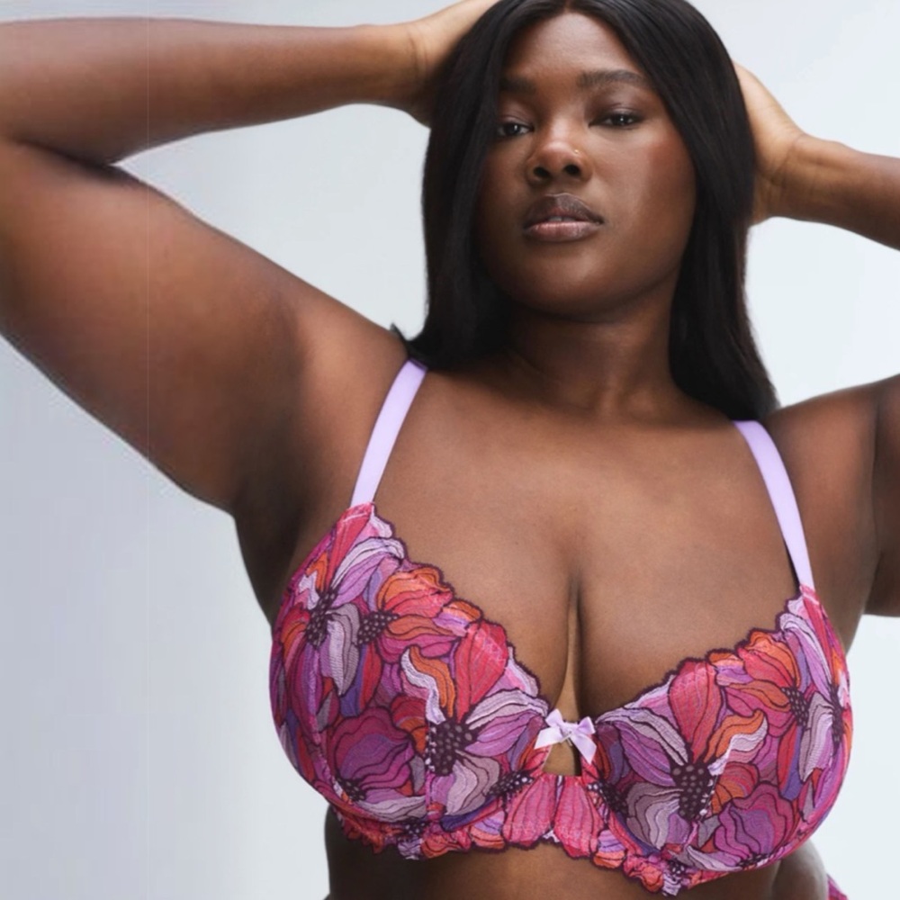 💜🩷 NWT Savage X Fenty Mosaic Floral Lace Unlined Demi Bra – Purple Opal – 44D 💜🩷